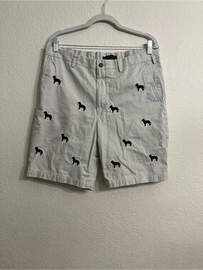 Men's Flat Front Embroidered Dog Print Shorts - Light Gray